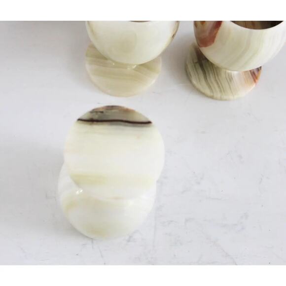 Vintage Mid Century Sake Set Barware White Onyx Glass Set in Case 6 Pieces - Picture 5 of 9